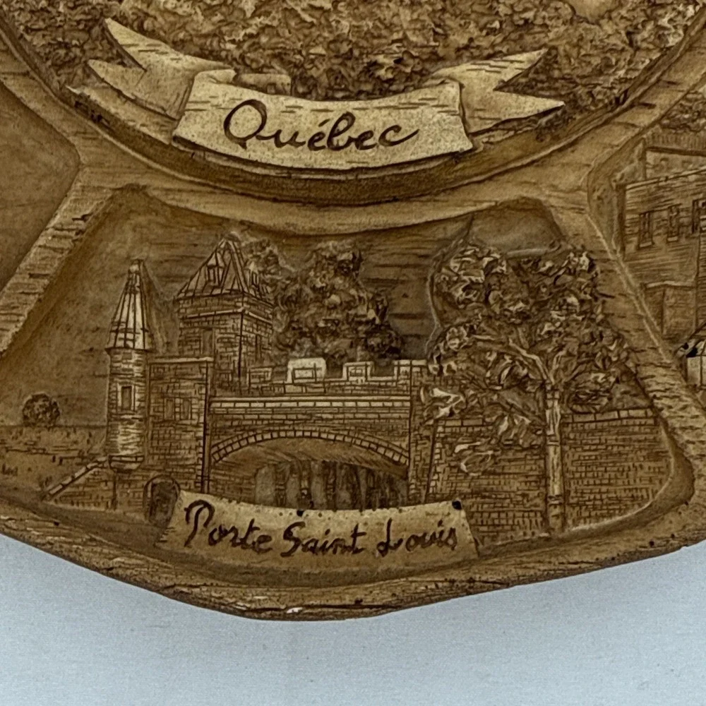 Vintage Carved Resin 3D Wall Plate Quebec Canada 9